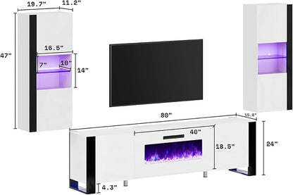 AMERLIFE 3-Piece Modern Wall Unit Entertainment Center Set, High Gloss 80" - Image 5