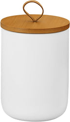 Ceramic Storage Jars, Modern Elegant Highly Polished Airtight Gorgeous Storage Canisters with Wooden Lid Small Food Stroage Jar for Kitchen Spice Tea Vanilla Sugar Coffee Beans (White medium)