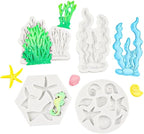 Ocean Chocolate Fondant Mold Set Food-Grade Silicone Baking Molds with Shell, Starfish, Seashell Beach Life Phrases, Reusable for Under the Sea Cakes, Cupcakes & Party Treats - 8 Pack