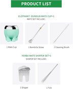 Premium Yerba Mate Cup 5 in 1 Set, Including Stainless Steel Gourd (Glitter Stars, Cute Elephant Style) Bombilla Straw, and Tea Shaper Set, 5.4oz, Gift for Women Drinking Coffee Tea Water