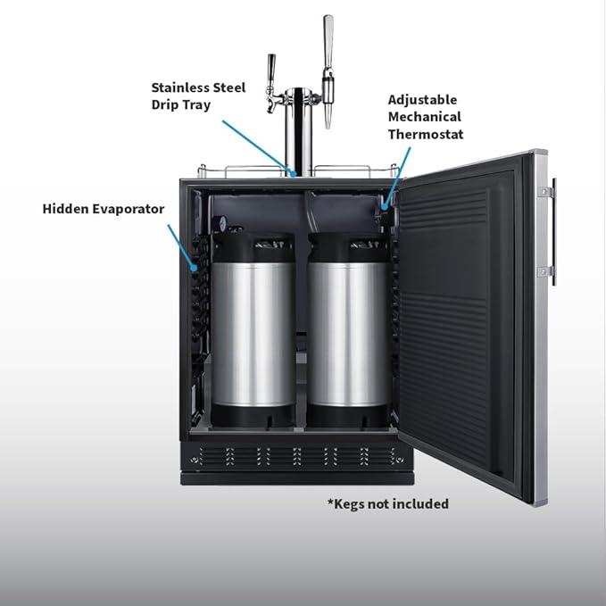 Summit 24" Nitro Cold Brew/Cold Brew Kegerator, Combination Dual Tap Kit, Stainless Steel- SBC7BRSCM2