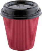 Restaurantware 8 Ounce Double Wall Disposable Coffee Cups, 500 Insulated Crimson Paper Tumblers, Ripple Wall Design, Lids Sold Separately for Hot Drinks like Tea, Hot Chocolate, and More