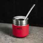 Matte 6.5 oz Yerba Mate Gourd and Bombilla Set - Includes DS Pro Box - BPA Free Yerba Mate Set Kit with Mate Straw, Elegant Design, Non-Slip Base (Scarlet)