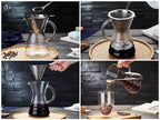 Unbreakable - Pour Over Coffee Maker with Permanent Stainless Filter 32 fl oz, Thickened Heat-Resistant Borosilicate Glass Dripper Coffee Brewer, Stovetop Safe, Ink