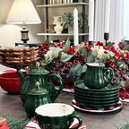 Porcelain Tea Sets British Royal Series, 8 OZ Cups& Saucer Service for 6, with Teapot Sugar Bowl Cream Pitcher Teaspoons and Tea Strainer, Suitable for High Tea, Wedding, Party (Jade)