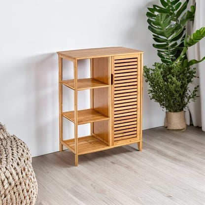 Tangkula Bamboo Bathroom Floor Cabinet, Storage Cabinet - Image 5