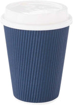Restaurantware-12 Ounce Disposable Coffee Cups, 500 Ripple Wall Hot Cups For Coffee - Lids Sold Separately, Rolled Rim, Midnight Blue Paper Insulated Coffee Cups, For Hot Coffee, Tea, And More