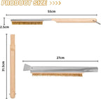 Pizza Oven Brush, 21" Brush and Stainless Steel Scraper for Pizza Stone, BBQ Grill Cleaning Brush Non Scratch Heat Proof Brass Bristles with Screwdriver, Outdoor Pizza Oven and Accessories