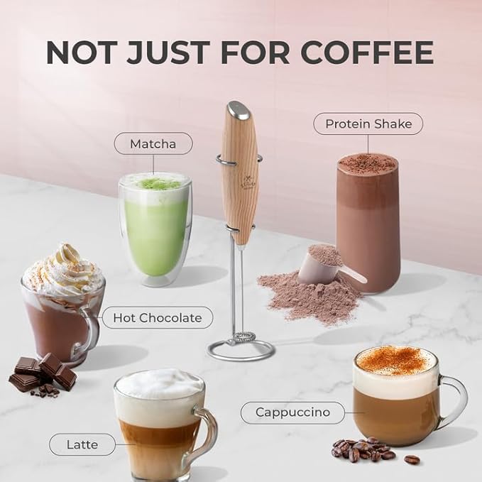 Zulay Kitchen Powerful Milk Frother Wand With 4 AA Duracell Batteries - Ultra Fast Handheld Drink Mixer - Electric Whisk Foam Maker for Coffee, Lattes, Cappuccino, Matcha & Creamer -