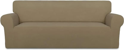 PureFit Stretch Oversized Couch Covers Fleece Sofa Slipcovers Tan | 1-Piece by PureFit