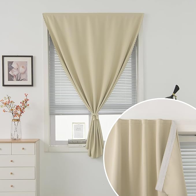Blackout Curtains with Self Adhesive Tape No Rod No Drill Easy Install Window - Image 5