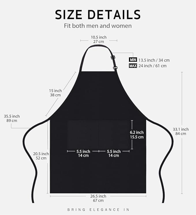 Syntus 12 Pack Bib Apron, Unisex Aprons Adjustable Waterdrop Resistant with 2 Pockets Cooking Kitchen Apron for Chef, BBQ Drawing Apron Bulk, Black