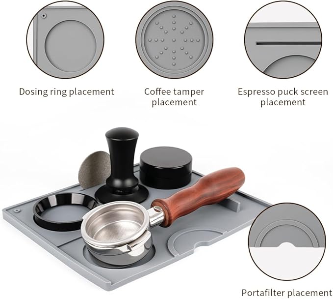 Espresso Tamping Mat - Espresso Tamping Station Food Grade Silicone Coffee Tamper Mat Espresso Accessory for Baristas Home Kitchen Bar Coffee Shop 9.84Inch x 7.87Inch (Grey)