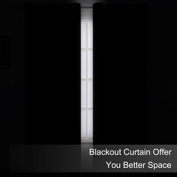 Blackout Curtains 52 x 120 Inch Long Black Curtains Set of 2 Panels Room - Image 3