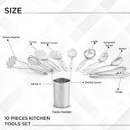 Avador® Premium Set of 10 Stainless Steel Kitchen Tool Set with Holder Easy To Clean, Space Saving, Great for Cooking, Baking, Prepping