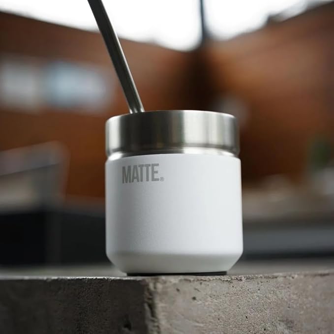 Matte 6.5 oz Yerba Mate Gourd and Bombilla Set - Includes DS Pro Box - BPA Free Yerba Mate Set Kit with Mate Straw, Elegant Design, Non-Slip Base (White)