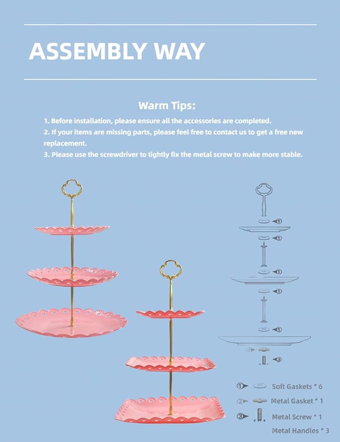 RAUVOLFIA 2 Pack of Plastic Round & Square Dessert Cupcake Stand, 3 Tier Cup Cake Holder Tower for Tea Party/Birthday/Wedding, Plastic Tiered Serving Tray (Pink)
