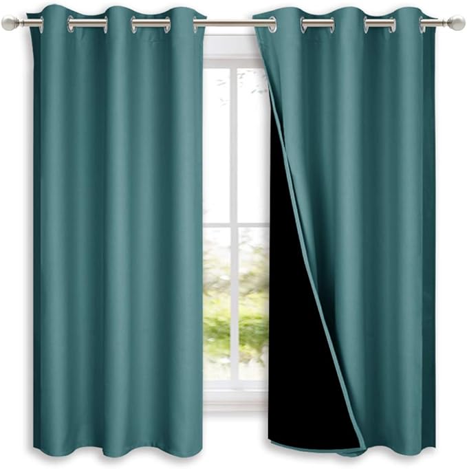 NICETOWN 100% Blackout Curtains 54 inches Long, Sea Teal, 1 Pair, 42 inches by NICETOWN