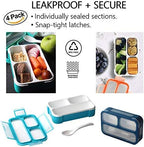 kinsho Snack Containers - SMALL Bento Lunch Boxes for Kids Girls Boys | MINI Leak-proof Box, Portion Container for School | Blue Navy Aqua Orange 4 Pack