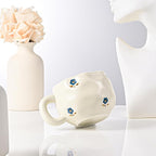 Ceramic Coffee Mug Vintage Flower Mugs 8 oz Cute Floral Coffee Mugs Irregular Latte Art Cup Lead-free Porcelain Cups for Cappuccino, Cocoa (Blue and Pink Mug with Saucers)