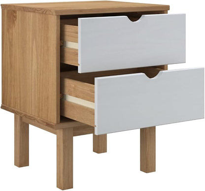 Scandinavian Style Bedside Cabinet in Brown and White Solid Pine Wood - Image 5