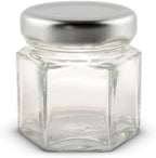 1.5 oz Hexagon Mini Glass Jars with Silver Lids (Pack of 24)