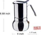 DÉBUT Stainless Steel Italian Espresso Coffee Maker Stovetop Moka Pot Greca Coffee Maker Latte Cappuccino Percolator, 6 Espresso Cup - 10 Oz
