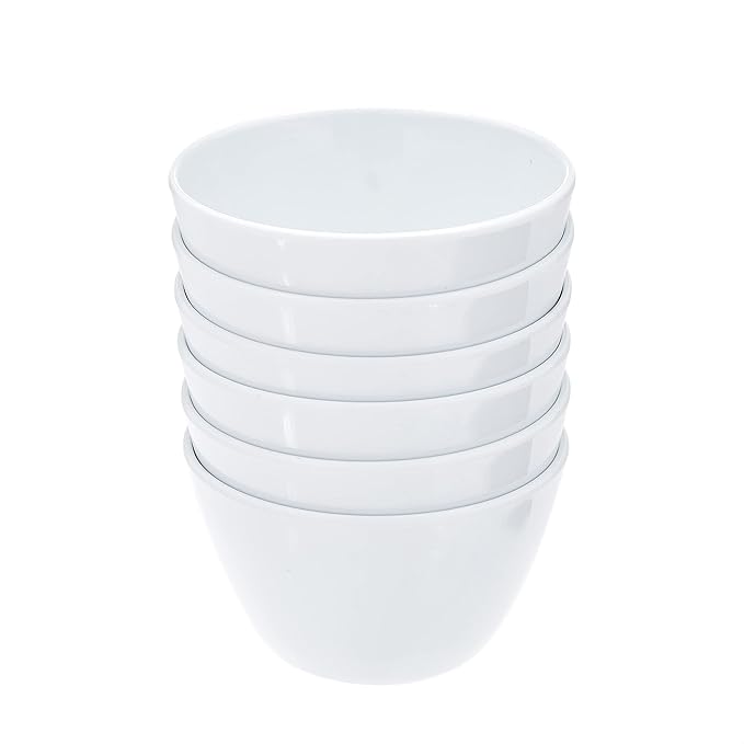 Amazon Basics Round Melamine Bowl, 8 oz, White, 6 Piece Set (Previously AmazonCommercial brand)