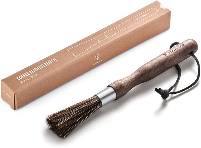 Coffee Brush Coffee Grinder Cleaning Brush Coffee Grinder Brush Natural Boar Bristles Walnut Handle with Suspension Band, Professional Equipment for Your Barista Home Kitchen