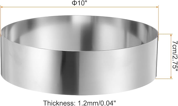 HARFINGTON Round Cake Ring 10 x 2.75 Inch Seamless Stainless Steel Pastry Mousse Dessert Ring Mirror Coating for Baking Cooking Making Tool