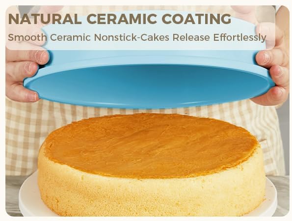 HONGBAKE 9 Inch Round Cake Pan Set of 2, Nonstick Ceramic Coating Cake Molds with Diamond Texture, Aluminized Steel Cake Pans Sets for Baking & Cheesecake, Heavy Duty & Non-Toxic (Light Blue, 2PCS)