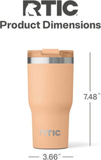 RTIC 20oz Essential Tumbler with Lid, Insulated, Stainless Steel, Metal, Double Wall Vacuum-Insulation, Ceramic Lined, Travel Cup for Iced Coffee, Tea, Hot and Cold Drink, Peach Tea