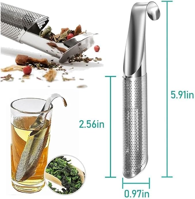 Stainless Steel Tea Diffuser, 2025 New Tea Artifact Creative Pipe Tea Infuser Mesh Strainer with Hanging Hook Handle, Universal Fine Holes Tea Interval Diffuser for Loose Tea Leaf Coffee Etc (4)