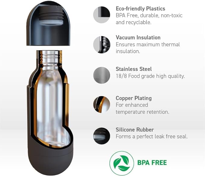 asobu Capsule Bottle Stainless Steel Double Wall Insulated Travel Water Bottle – Lid Doubles as a Cup 14 Ounce (Silver)