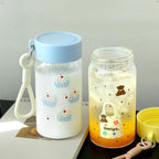 ZZT 2 Sets Of 14.5 OZ Clear Glass Bottles with Lids,Reusable Glass Water Bottle,Yellow and Blue,Leak Proof, Used for Fruit Juice,Tea,Water,Milk,Etc