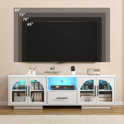 70" LED TV Stand with Storage for 75/80" TVs, Faux Marble Entertainment Center - Image 5