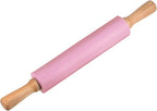 HARFINGTON Silicone Rolling Pins for Baking 17 Inch Wooden Handle Non Stick Rolling Pin Small Roller Play Dough Rolling Pins for Dough Pizza Pastry Fondant Kitchen Baking, Pink
