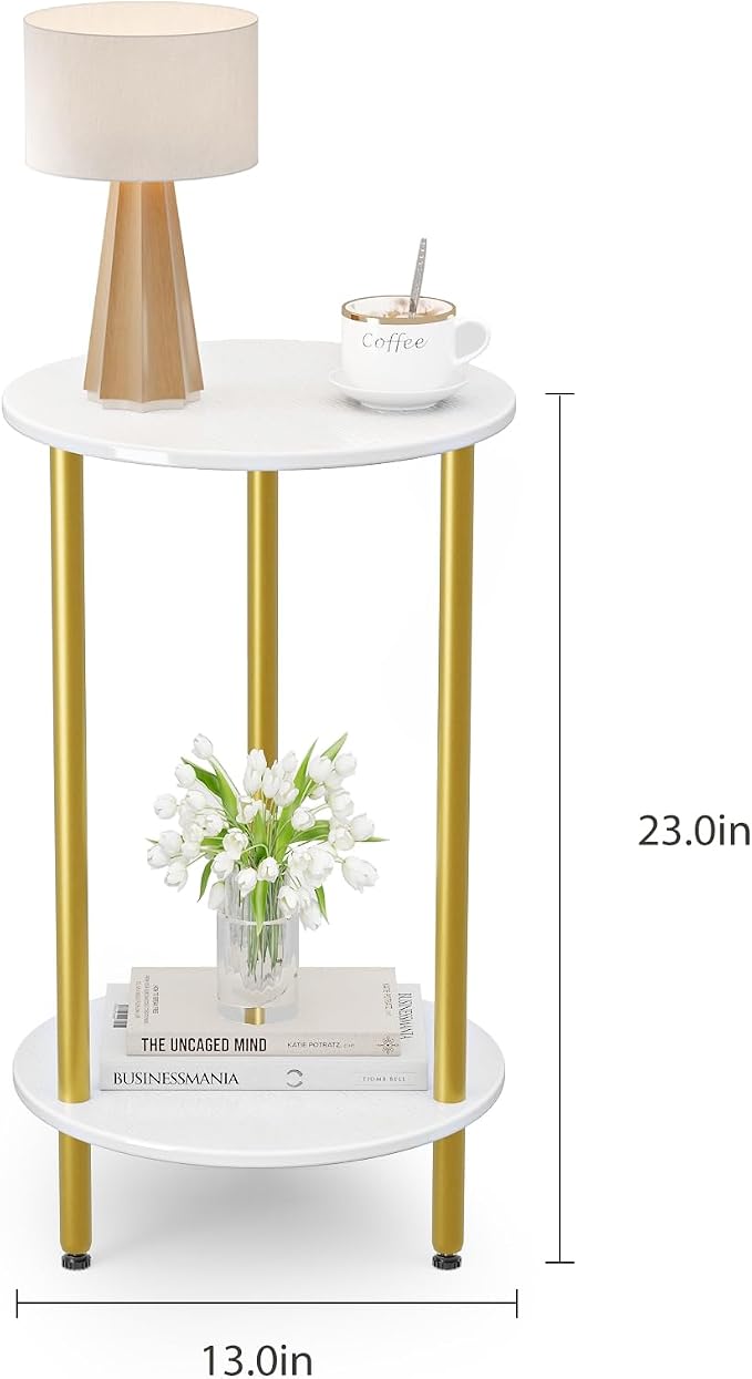 Small Round Side Table, 2-Tier Modern Accent/Bedside Table - Image 2