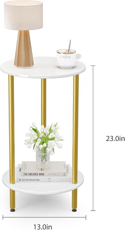Round Side Table Set of 2, 2-Tier Modern Accent Table, Small Bedside Table - Image 3