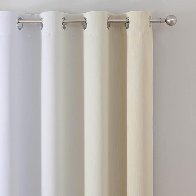 Beige and Greyish White Ombre Blackout Curtains Living Room 108 Inches Long | - Image 4