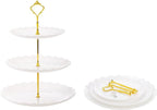 Tosnail 3-Pack 3-Tiers White Plastic Cupcake Stand, Dessert Serving Trays, Party Serving Tray Fruit Pastry Holders Catering Tray for Wedding, Party, Gathering - Round with Gold Rod