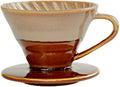 Ceramic Coffee Dripper Filter 02-4Cup Pour Over Coffee Dripper, 60 Angle Cone Ceramic Hand Brew Coffee Cup Retro Filter Set Reusable Portable Coffee Maker (Bronze)