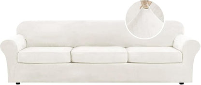H.VERSAILTEX Modern Velvet Plush 4 Piece High Stretch Sofa Slipcover Furniture by HVERSAILTEX