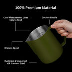 watchget Stainless Steel Milk Frothing Pitcher 12oz/350ml - Espresso Steaming Pitcher for Cappuccino, Latte Art, Coffee Machine Accessories Milk Jug Coffee Frother Cup, Matte Green