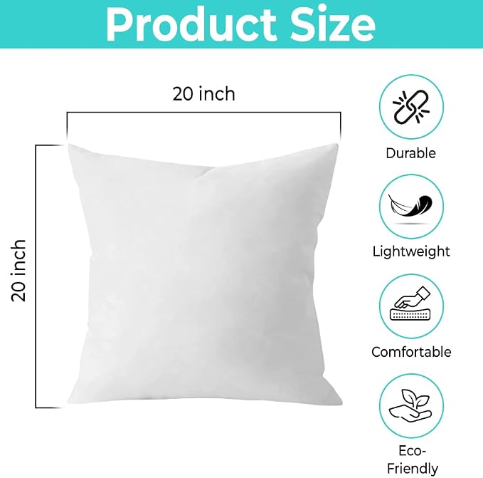 QUBA LINEN Throw Pillow Inserts, 20x20 Inches - Image 4