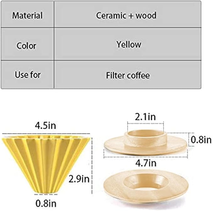 Ceramic Coffee Dripper Pour Over Coffee Maker with Wood Stand Elegant Flower Shape V60 Filter (black)