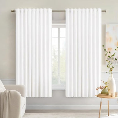 MIULEE Pure White Back Tab Blackout Curtains 52x63 Inches Long 2 Panels Set | by MIULEE