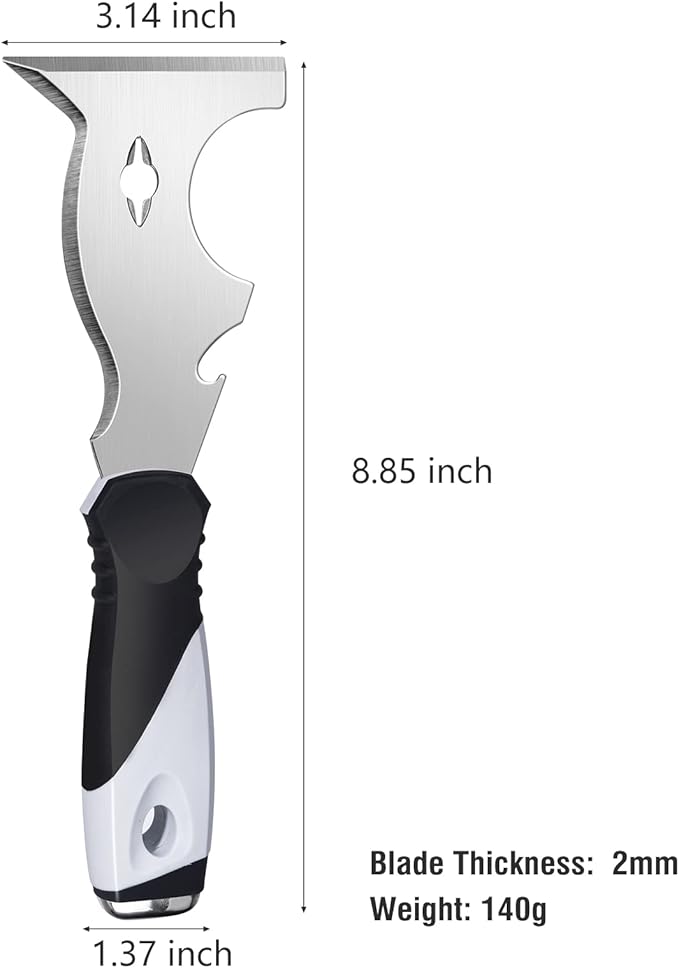 Mister Rui Paint Scraper, 3 Pack Multi Use Paint Tools Putty Knife 10 in 1, Paint Scraper Tools for Painting, Metal Scraper with Hammer End, Taping Knife, Spackle Tool
