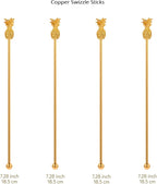 Pineapple Drink Stirrer Sticks Stainless Steel Coffee Beverage Stirrers，Set of 4 Cocktail Swizzle Stick,7.28", Gold