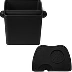 Large Square Knock Box Shock-absorbent Knock Box Espresso with Removable Knock Bar and Non-Slip Base Espresso Accessories for Home/Office (Large Black Knock Box with Tamper Mat)